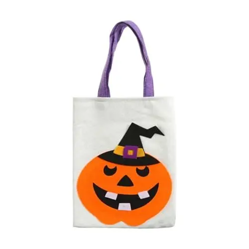 Produktbild: Cartoon-Kürbis bedruckte Tragetasche Halloween Thema Süßigkeiten Taschen Mode Leinen Taschen Kinder-Süßigkeiten-Taschen Leichte Geschenktaschen Kleine Süßigkeiten-Taschen(WH2, A)