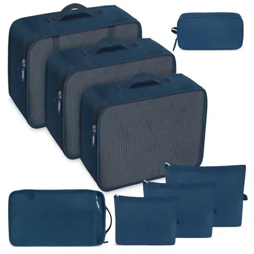 Produktbild: Carttiya Koffer Organizer set 8 Teilige, Reise Kleidertaschen, Packwürfel Packing Cubes für Urlaub und Reisen, Wasserdichte Atmungsaktiv Ultraleicht Kofferorganizer Aufbewahrungsbeutel (SeaBlue)