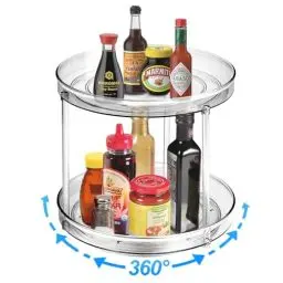 Produktbild: CARZONJX Drehteller Kühlschrank Organizer Doppellagig, 360° Drehbarer Gewürzregal Küchen Organizer Küche Drehteller Lazy Susan Drehteller für Küche Speisekammer Schrank Dresser (27+27cm)