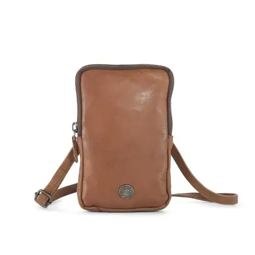 Produktbild: Cas8 LOLA Handytasche zum Umhängen, Smartphonetasche aus 100% Leder mit RFID-Schutz, Umhängetasche für Frauen, 6 Kartenfächer, verstellbarer & abnehmbarer Gurt, cognac