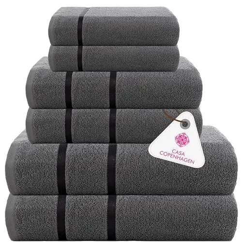 Produktbild: Casa Copenhagen Eternal 6-teiliges Handtuchset, Kieferngrau, 500 g/m², 2 Badetücher, 2 Handtücher, 2 Waschlappen aus weicher ägyptischer Baumwolle für Badezimmer, Küche und Dusche