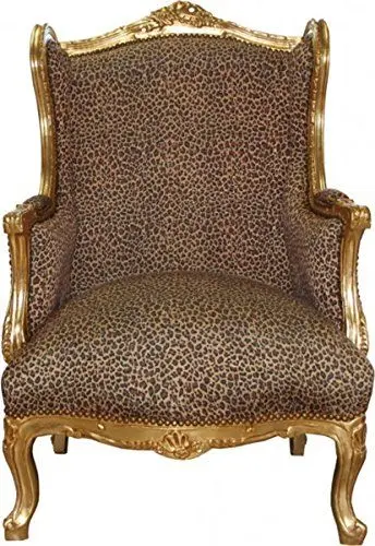 Produktbild: Casa Padrino Barock Lounge Thron Sessel Leopard/Gold Mod2 - Ohren Sessel - Ohrensessel Tron Stuhl