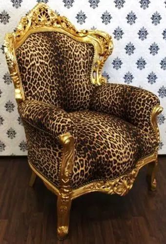 Produktbild: Casa Padrino Barock Sessel King Leopard/Gold Barockstil Muster - Möbel Antik Stil