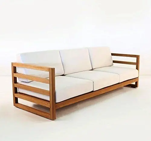 Produktbild: Casa Padrino Garten 3-er Sofa Rustikal 'Miami' Weiss-Creme/Braun 200 x 40 x H70 cm - Eiche Massivholz - Echtholz Möbel Massiv