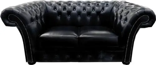 Produktbild: Casa Padrino Luxus Echtleder 2er Sofa Schwarz 170 x 90 x H. 80 cm - Chesterfield Möbel