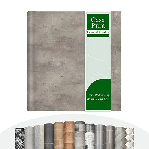 Produktbild: casa pura® CV Bodenbelag Fairplay - extra abriebfester PVC Bodenbelag (geschäumt) - Oberfläche in moderner Beton Optik - Meterware (Grau 200x150 cm)