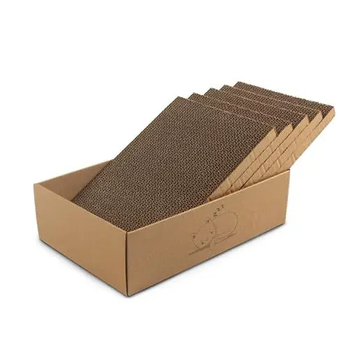 Produktbild: casa pura Katzenkratzbox Tiger mit 5 Kratzbrettern - 43,5 x 29,5 x 14 cm - Doppelseitige Kratzpappe für Katzen - Kratzbrett Katze zur Krallenpflege