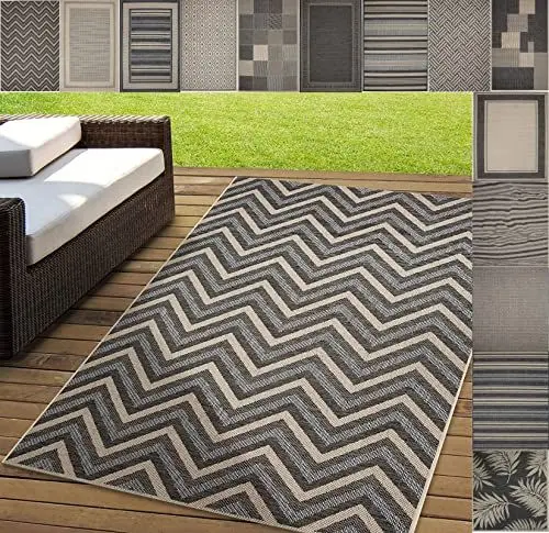 Produktbild: casa pura Outdoor Teppich Clyde für Terrasse und Balkon 200x290 cm | wetterfester Sommerteppich für Garten robustes Flachgewebe für außen und innen modernes Design | Modell Chevron mit ZickZack Muster