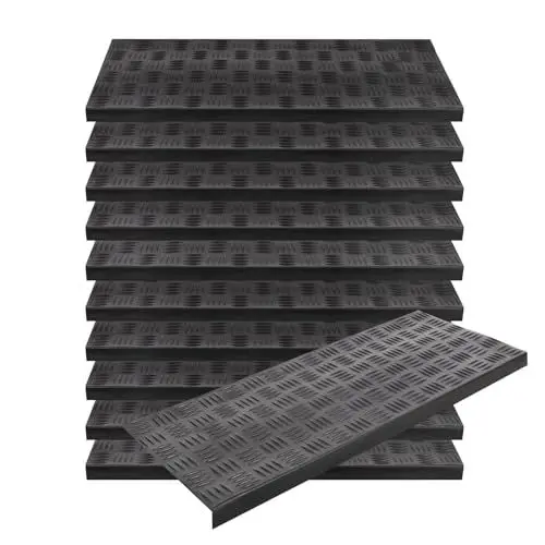 Produktbild: casa pura Stufenmatte aus Gummi - 25 x 75 cm - 10er Set wetterfeste & Rutschhemmende Treppenstufen Matten - Gummistufenmatte für Außen - Treppenauflage - Antirutschmatte Madras