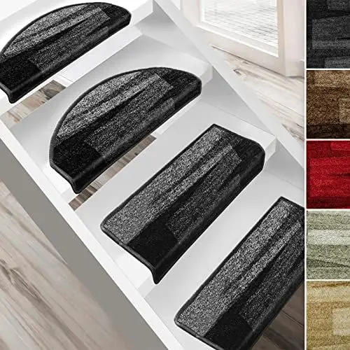 Produktbild: casa pura Stufenmatten innen selbstklebend halbrund schwarz 15 Stück Treppenstufen Matten 65 x 23,5cm, modernes Design Stufenteppich (Via Veneto)