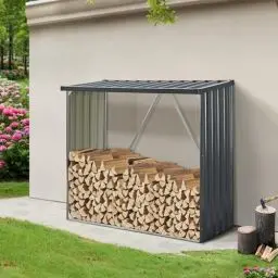 Produktbild: casa.pro Brennholzunterstand Kalmar aus Stahl Brennholzlager Kaminholzregal Unterstand mit Wetterschutz Kaminholzständer Stapelhilfe156x80x152cm Anthrazit