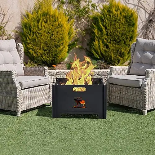 Produktbild: casa.pro Feuerschale Etnedal Feuerstelle quadratisch BBQ Metall Feuerkorb für Garten Terrasse Metall Schwarz
