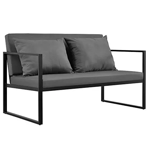 Produktbild: casa.pro Gartenbank 'Lerum' 70 x 114 x 60 cm Gartensofa Bank Parkbank Sitzbank Lounge Eisen Schwarz/Dunkelgrau