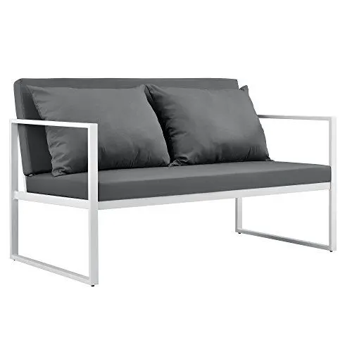 Produktbild: casa.pro Gartenbank 'Lerum' 70 x 114 x 60 cm Gartensofa Bank Parkbank Sitzbank Lounge Eisen Weiß/Lichtgrau