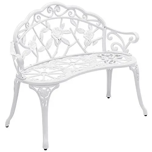 Produktbild: casa.pro Gartenbank Monfalcone Outdoor Sitzbank wetterfest 99 x 54 x 78 cm Metallbank Aluminiumguss mit Beinen aus Gusseisen max. 120 kg Weiß 2-Sitzer-Bank