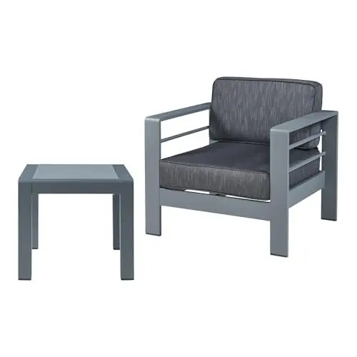 Produktbild: casa.pro Gartenmöbelset Avise 2-TLG. Balkonmöbel Sessel mit einem Tisch Aluminium Loungemöbel Balkonset Gartensessel Gartentisch Sitzgruppe wetterfest Anthrazit/Dunkelgrau