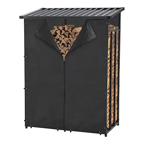 Produktbild: casa.pro Kaminholzregal Yakutat Brennholzunterstand außen Brennholzlager Holzstapelhilfe Brennholzregal mit Abdeckung Kaminholzständer Metall 185 x 130 x 70 cm Schwarz
