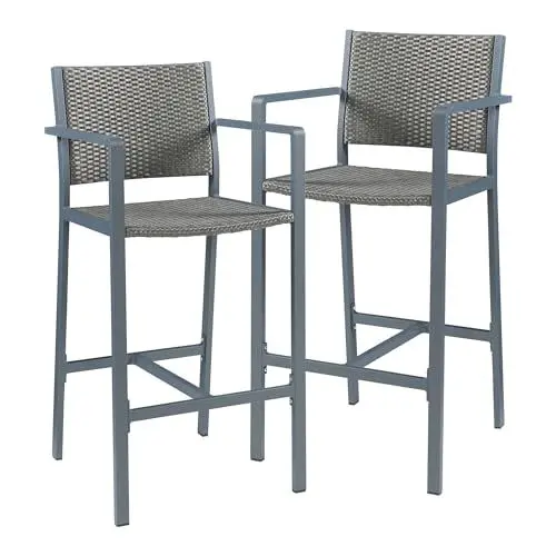 Produktbild: casa.pro Outdoor Barhocker 2er Set Avise Barstuhl mit Lehne bis 150 kg Aluminium Gartenstühle 113 x 56 x 56 cm Garten-Barhocker wetterfest Polyrattan Anthrazit/Dunkelgrau
