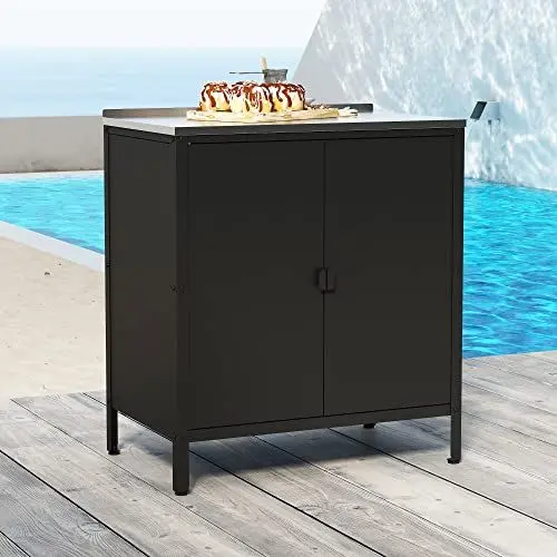 Produktbild: casa.pro Outdoor Schrank Bolognano Gartenschrank Balkonschrank Spind Zwei Türen für Innen- und Außenbereich 92x80x50 cm Schwarz, matt