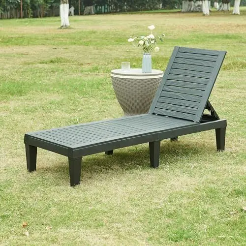 Produktbild: casa.pro Sonnenliege Ateleta Gartenliege 172 x 58 cm wetterfest mit Rückenlehne 5-stufig verstellbar max. 200 kg Schwarz strukturiert