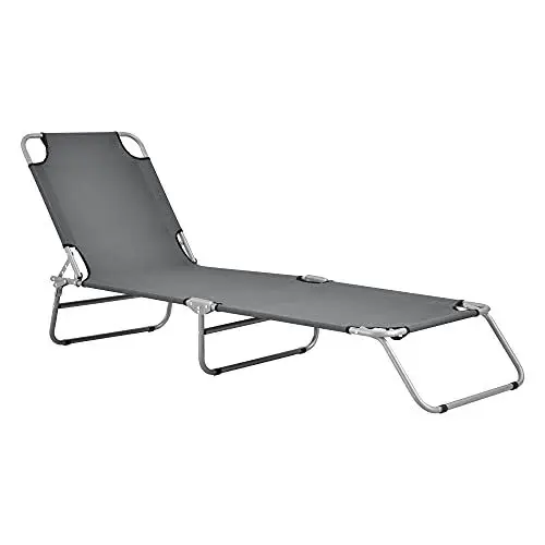 Produktbild: casa.pro Sonnenliege Carcao Relaxliege klappbar Strandliege bis 110 kg Dunkelgrau 186 x 55 x 24 cm Gartenliege mit Rückenlehne verstellbar Stahlgestell