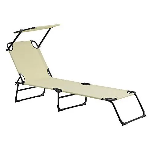 Produktbild: casa.pro Sonnenliege Lomeda Liegestuhl klappbar Relaxliege Strandliege bis 110 kg 187 x 53 x 27 cm Gartenliege mit Sonnenschutz Rückenlehne verstellbar Stahlgestell Beige