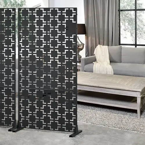 Produktbild: casa.pro Trennwand Basciano Raumteiler 180 x 90 cm Sichtschutz Outdoor Indoor Raumtrenner Terrasse Balkon verzinkter Stahl Paravent Schwarz