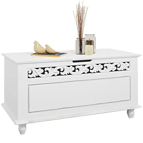 Produktbild: CASARIA® Holztruhe Jersey mit Deckel groß klappbar XXL Stauraum Sitzbank Truhe Holzkiste Schatztruhe Box Schuhbank Truhenbank Wäschetruhe weiß 80x40cm