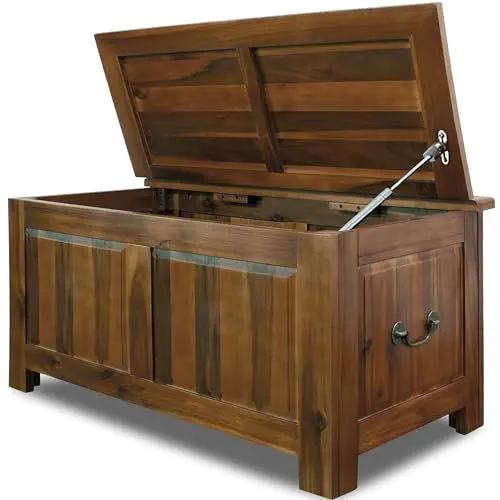 Produktbild: CASARIA® Holztruhe mit Deckel Groß 103L Volumen Sitzbank Stauraum 160kg belastbar Holz Akazie Flur Schatztruhe Truhe Schatzkiste Kolonialstil Braun
