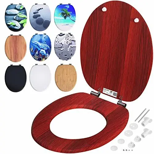Produktbild: CASARIA® Toilettendeckel mit doppelter Absenkautomatik MDF rostfreie Metall Scharniere WC Sitz 175kg Belastbar Antibakteriell Toilettensitz Mahagoni
