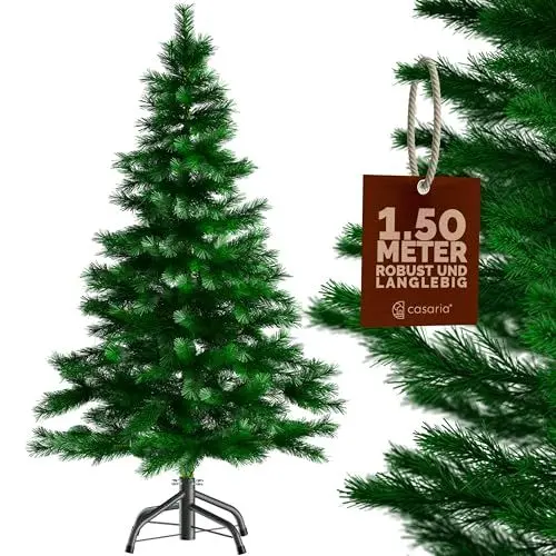 Produktbild: CASARIA® Weihnachtsbaum künstlich 150cm dichte Spitzen schneller Aufbau Metallständer naturgetreu schwer entflammbar grün Tannenbaum Deko Christmas