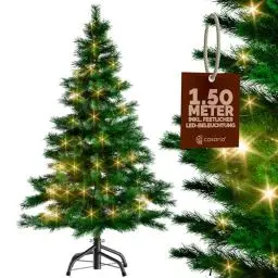 Produktbild: CASARIA® Weihnachtsbaum künstlich 150 cm Lichterkette 100 LED Tannenbaum mit Beleuchtung wie echt Stecksystem dichte Spitzen stabil schwer entflammbar