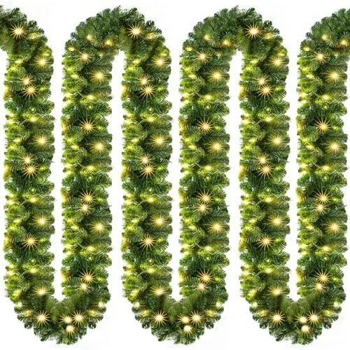 Produktbild: CASARIA® Weihnachtsgirlande mit Beleuchtung 5m 100 LEDs Beleuchtet Innen Außen Grün Weihnachtsdeko Weihnachten Deko Girlande Tannengirlande Warmweiß