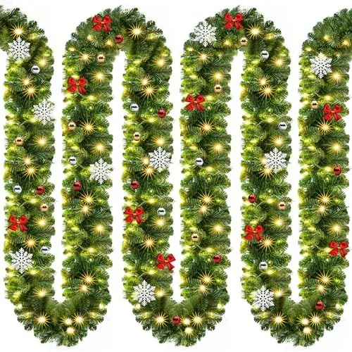 Produktbild: CASARIA® Weihnachtsgirlande mit Beleuchtung Deko 10m 160 LEDs Beleuchtet Innen Außen Grün Weihnachtsdeko Weihnachten Girlande Tannengirlande Warmweiß