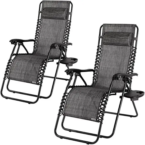 Produktbild: Casaria® 2X Relaxliege Klappliegestuhl Anthrazit Wetterfest 175kg Belastbarkeit Kissen Ablage Rückenlehne Armlehnen Balkon Terrasse Sonnenstuhl Gartenstuhl Liegestuhl 184x69cm