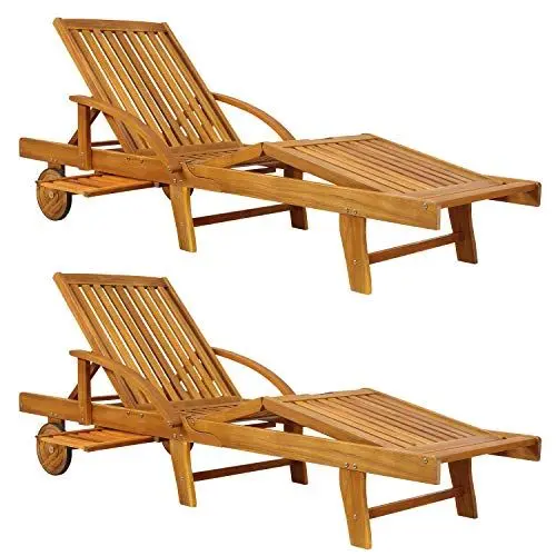 Produktbild: Casaria® 2X Sonnenliege Holz Klappbar 320kg Belastbarkeit Tisch Fuß- und Rückenteil variierbar Räder Ablage Garten Balkon Terrasse Gartenliege Akazie