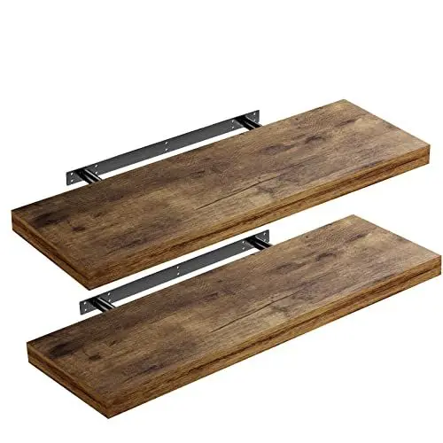 Produktbild: Casaria® 2X Wandregal Holz Dunkle Eiche Hängeregal mit Halterung 15kg Tragkraft Küche Wohnzimmer Flur Regal Schweberegal Bücherregal Holzregal 70cm