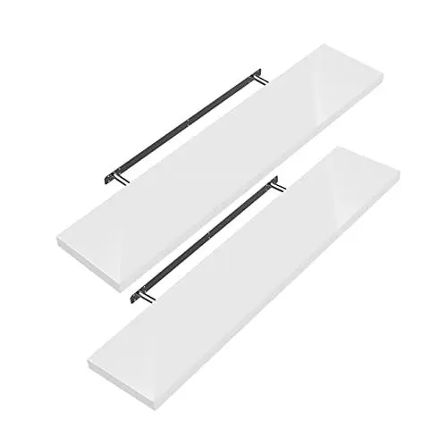 Produktbild: Casaria® 2X Wandregal Weiß mit Halterung 50-110 cm Schwebend 15 kg Tragkraft Küche Wohnzimmer Büro Bad Schweberegal Regalbrett Hängeregal Matt 50 cm