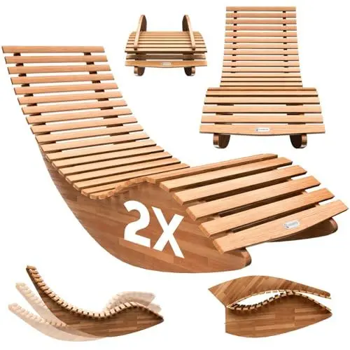 Produktbild: Casaria® 2X Sonnenliege Klappbar Wetterfest Holz 160kg Belastbarkeit Pflegeleicht FSC®-Zertifiziert Akazie Garten Balkon Sauna Liege Holzliege Relaxliege 195x60cm