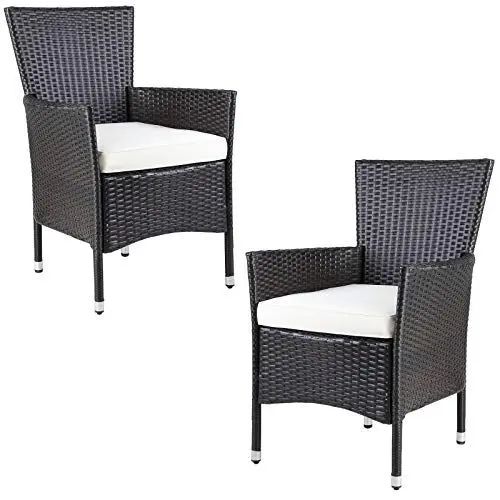 Produktbild: Casaria® 2er Set Poly Rattan Gartenstuhl mit Auflage Stapelbar Wetterfest 160 kg Belastbar Balkonstuhl Stapelstuhl - Braun