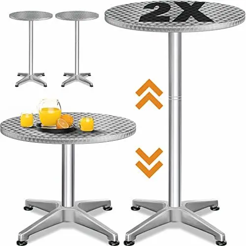 Produktbild: Casaria® 2er Set Stehtisch Höhenverstellbar 70cm / 115cm Hoch Stabil Aluminium Rund Ø60cm Wetterfest Outdoor 2in1 Bistrotisch Biertisch Bartisch Party