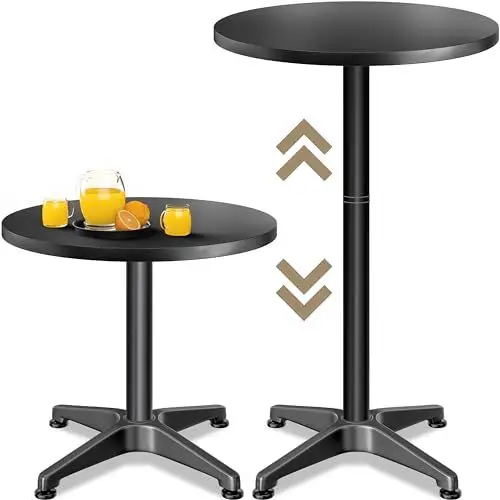 Produktbild: Casaria® 2in1 Stehtisch Höhenverstellbar 70 cm / 115 cm Hoch Aluminium Ø 60 cm Rund Wetterfest Outdoor Indoor Camping Bistrotisch Balkonmöbel Schwarz