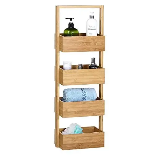 Produktbild: Casaria® Badregal Standregal Bambus 4 Ablagen 88x16x28 cm Holz Küchenregal Korbregal Bad Badezimmer Küche Regal Schmal