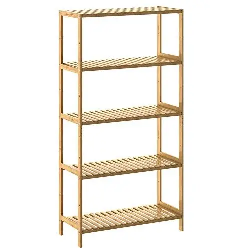 Produktbild: Casaria® Badregal Standregal Bambus 5 Böden 60x26x130cm Groß Stehend Offen 50 kg Belastbarkeit Holz Bad Badezimmer Küche Wohnzimmer Keller Regal Natur