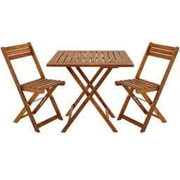 Produktbild: Casaria® Balkon Set 2 Personen Wetterfest Vormontiert 3-TLG Holz Klappbar 160kg Belastbarkeit Akazie Balkon Garten Balkonset Gartenmöbel Platzsparend