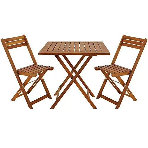 Produktbild: Casaria® Balkon Set 2 Personen Wetterfest Vormontiert 3-TLG Holz Klappbar 160kg Belastbarkeit Akazie Balkon Garten Balkonset Gartenmöbel Platzsparend