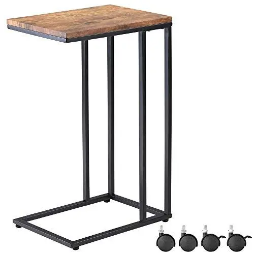 Produktbild: Casaria® Beistelltisch Holz Couch Schwarz 40kg Belastbarkeit 70cm Hoch 50x35cm Tisch Klein mit Rollen Laptop Kaffeetisch C Form Wohnzimmer Nachttisch Gestell aus Metall