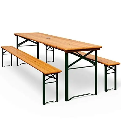 Produktbild: Casaria® Bierzeltgarnitur 170cm Klappbar Stabil 3 Teilig 2X Bierbank 1x Breiter Tisch Holz Biertischgarnitur Festzeltgarnitur Biergarten Biergarnitur