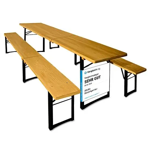 Produktbild: Casaria® Bierzeltgarnitur 220 cm Klappbar Stabil 3 Teilig 2X Bierbank 1x Breiter Tisch Holz Biertischgarnitur Festzeltgarnitur Biergarten Biergarnitur