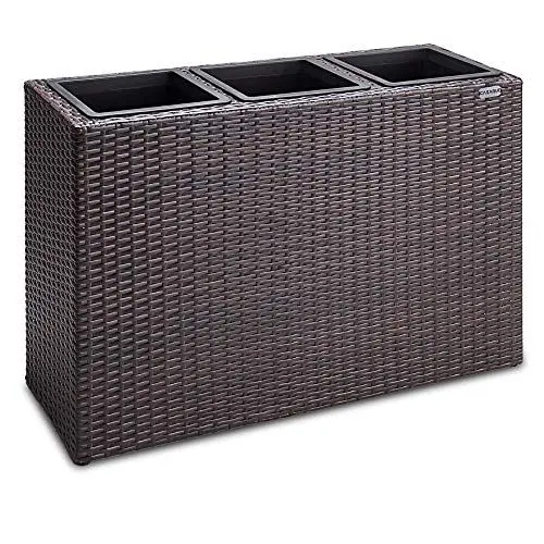 Produktbild: Casaria® Blumenkasten 3 Innentöpfe Polyrattan Herausnehmbar Wasserablauf Outdoor Rechteckig Pflanzkasten Blumentopf Hochbeet Pflanzkübel Braun